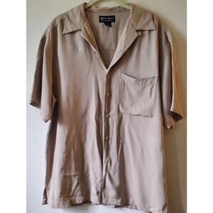 Patrick James Signature Collection Casual Silk Button Up Shirt Size Large Beige